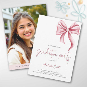 Simple Pink Bow Photo Graduation Party Invitation