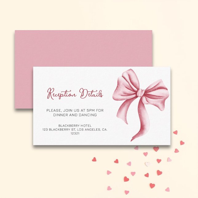 Simple Pink Bow Quinceanera Reception Details Enclosure Card (Creator Uploaded)