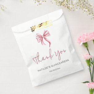 Simple Pink Bow Quinceanera Thank You Favor Bag