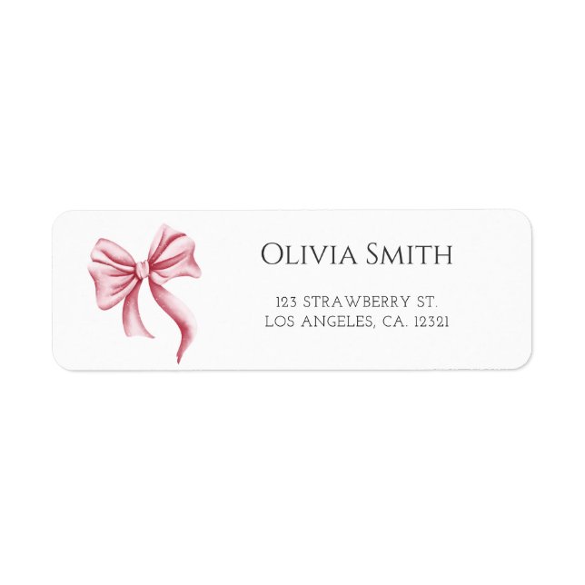 Simple Pink Bow Return Address Label (Front)