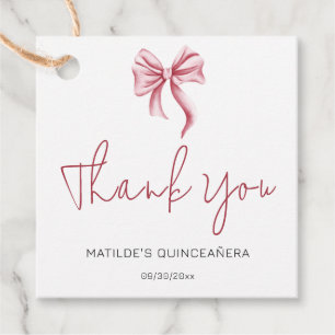 Simple Pink Bow Script Thank You Quinceañera Favor Tags