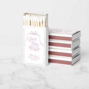 Simple Pink Bow Tying the Knot Bridal Shower Matchboxes