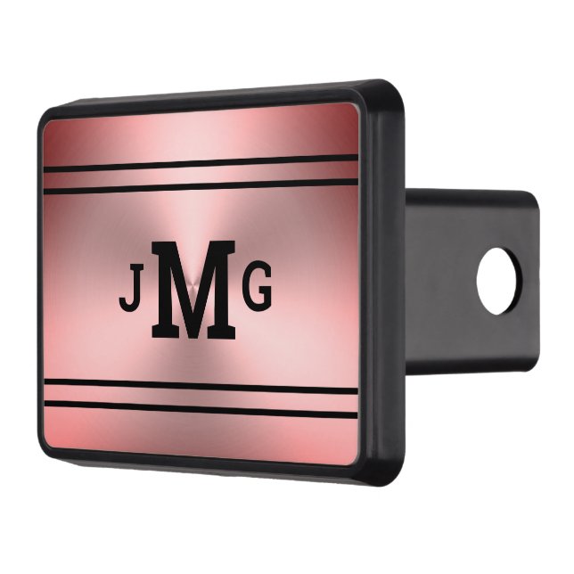 Simple Pink Brushed Metal Look and Black Monogram Hitch Cover (Left)