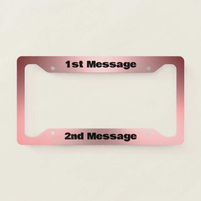 Simple Pink Brushed Metal Look Black Text License Plate Frame (Front)