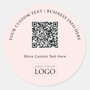 Simple Pink Business Logo QR Code Promotional Classic Round Sticker