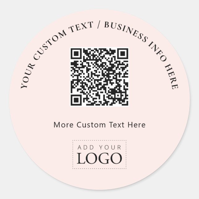 Simple Pink Business Logo QR Code Promotional Classic Round Sticker (Front)