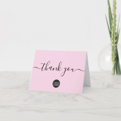Simple Pink Business logo Thank You Card