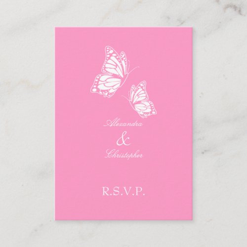 Simple Pink Butterfly RSVP Note Mini Business Card Templates