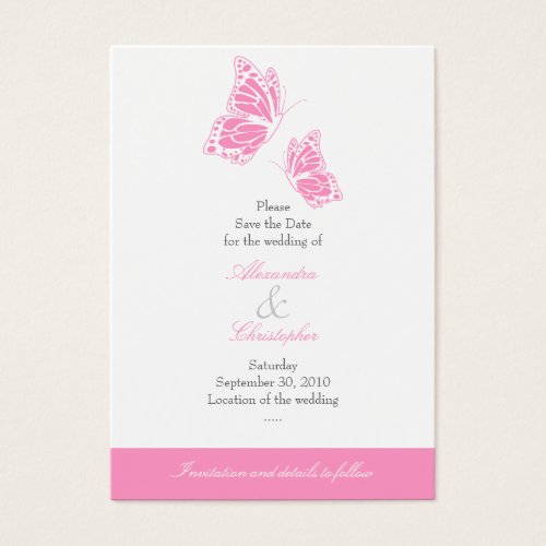 Simple Pink Butterfly Save The Date Wedding Mini Business Card Templates