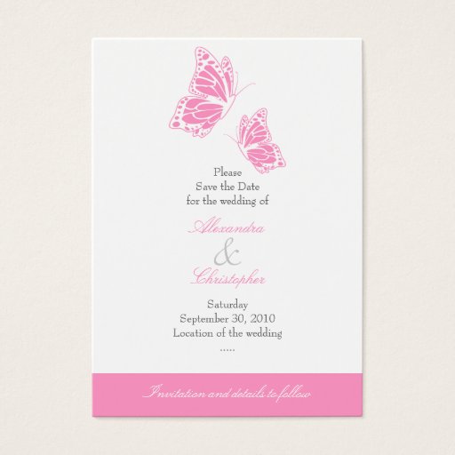 Customizable Simple Pink Butterfly Save The Date Wedding Mini Business Card Templates