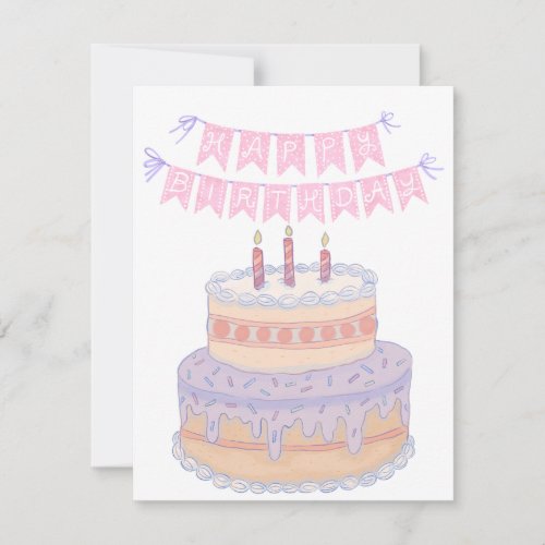 Simple Pink Cake Themed Birthday Card