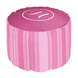 Simple Pink Candy Stripes Monogram Initial Pouf