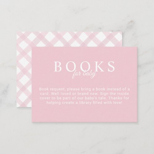 Simple Pink Classic Book Request Baby Shower  Enclosure Card