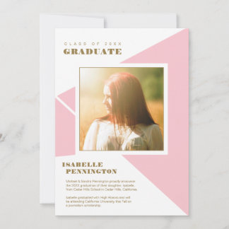 Simple Pink Color Block Triangles Graduation Announcement
