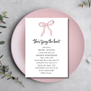 Simple Pink Coquette Bow Bridal Shower Invitation