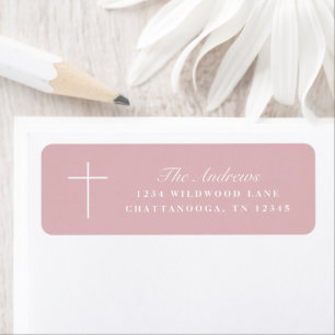 Simple Pink Cross Script Baptism Return Address Label