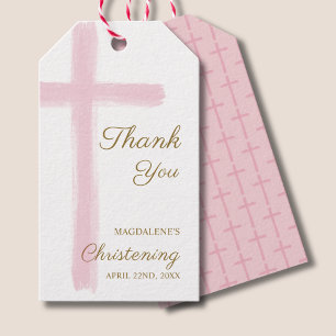 Simple Pink Cross Thank You Christening Baptism Gift Tags