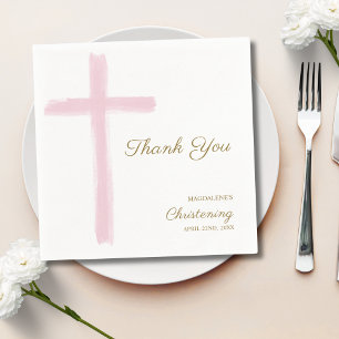 Simple Pink Cross Thank You Christening Baptism Napkins