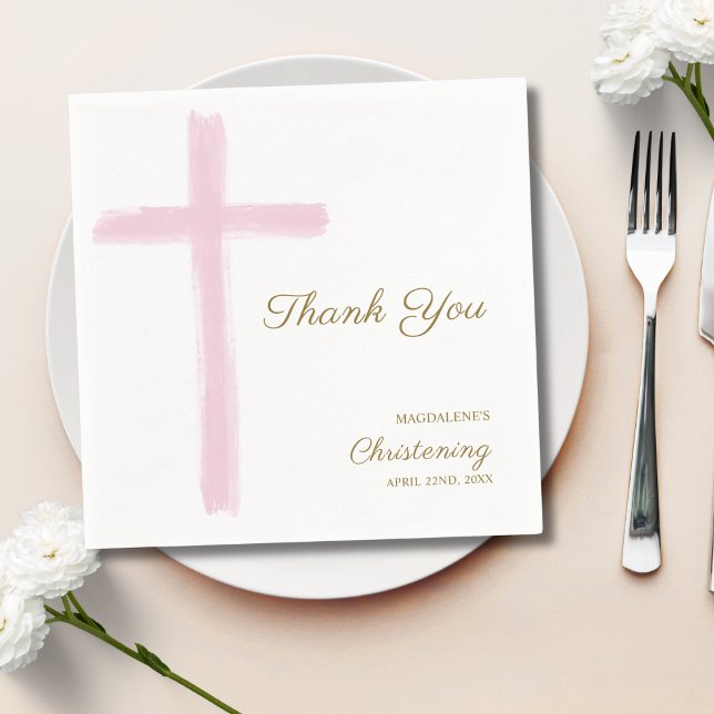 Simple Pink Cross Thank You Christening Baptism  Napkins (Creator Uploaded)