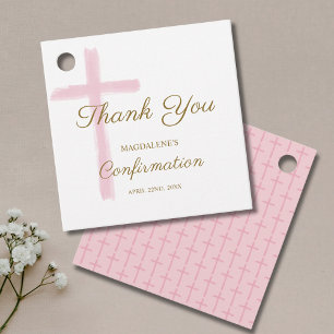 Simple Pink Cross Thank You Confirmation Favor Tags