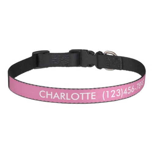 Simple pink custom name phone contact Info modern Pet Collar