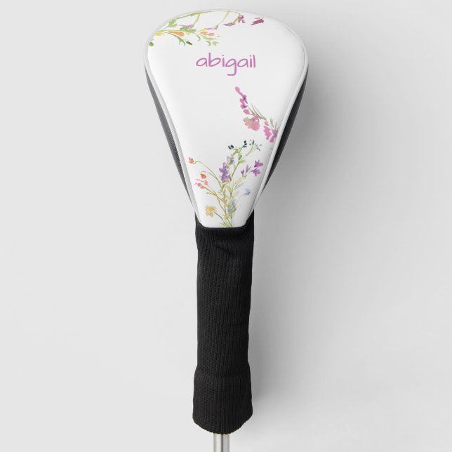 Simple Pink Custom Name Wildflowers Golf Head Cover (Front)
