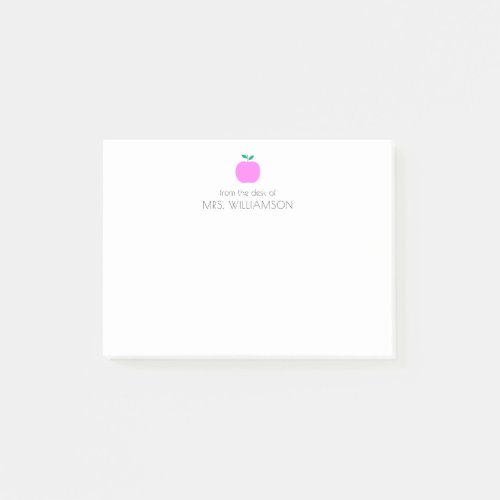 Simple Pink Cute Apple Personalized Teacher  Post_it Notes