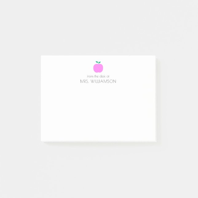 Simple Pink Cute Apple Personalized Teacher  Post-it Notes (Front)