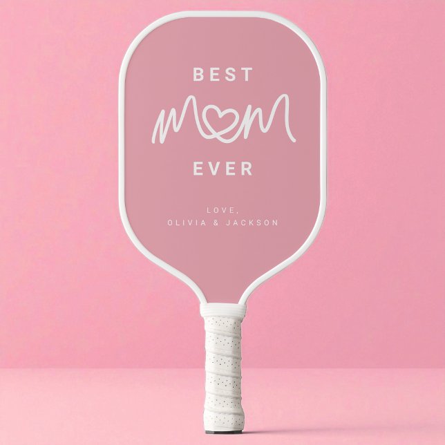 Simple Pink Cute Heart Script Modern Best Mom Ever Pickleball Paddle (Simple Pink Cute Heart Script Modern Best Mom Ever Pickleball Paddle)