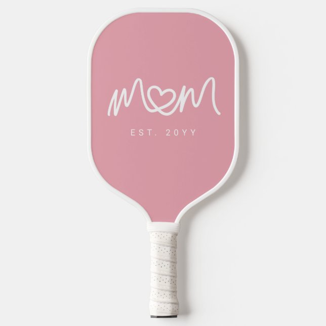 Simple Pink Cute Heart Script Mom Established Est Pickleball Paddle (Front)