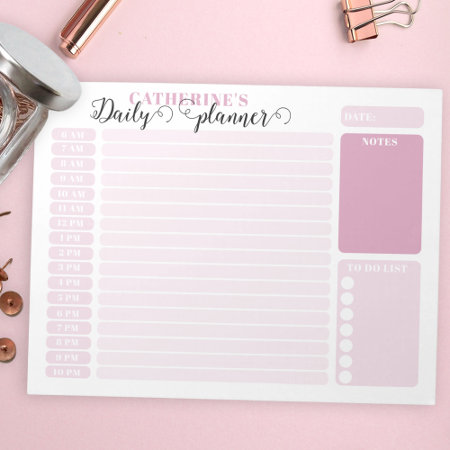Simple Pink Daily Hourly Planner From 6AM - 10 PM