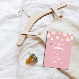 Simple Pink Daisy Baby In Bloom Girl Shower Invitation