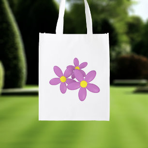 Simple Pink Daisy Flower Reusable Grocery Bag