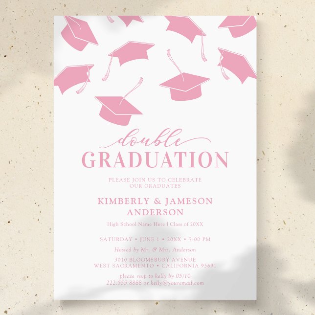 Simple Pink Double Graduation Party Invitations (Creator Uploaded)