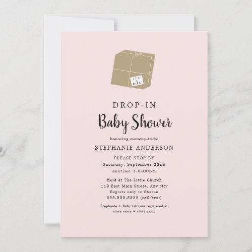 Simple pink DROP_IN Girl Baby Shower Invitation