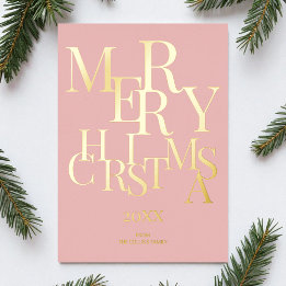Simple Pink Elegant Minimalist Merry Christmas Foil Holiday Card