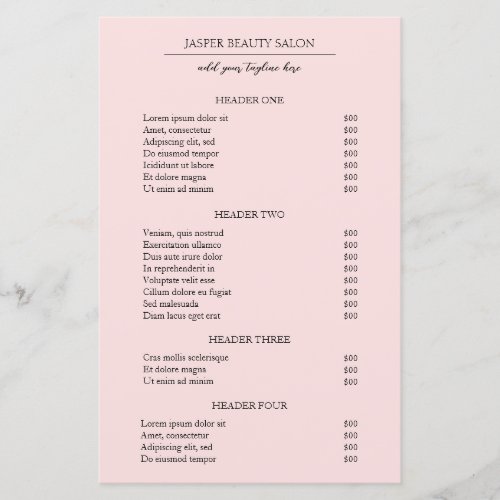 Simple Pink Elegant Modern Business Price List