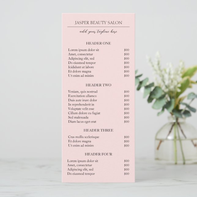 Simple Pink Elegant Modern Business Price List (Standing Front)