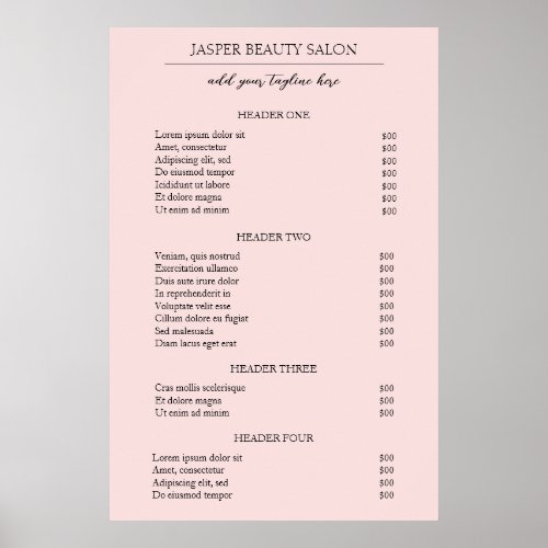 Simple Pink Elegant Modern Business Price List Poster