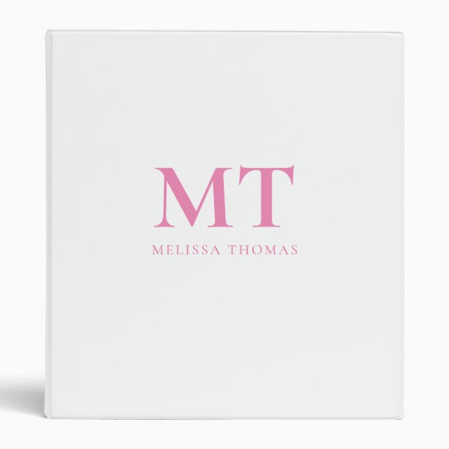 Simple Pink Elegant Monogram  3 Ring Binder (Front)
