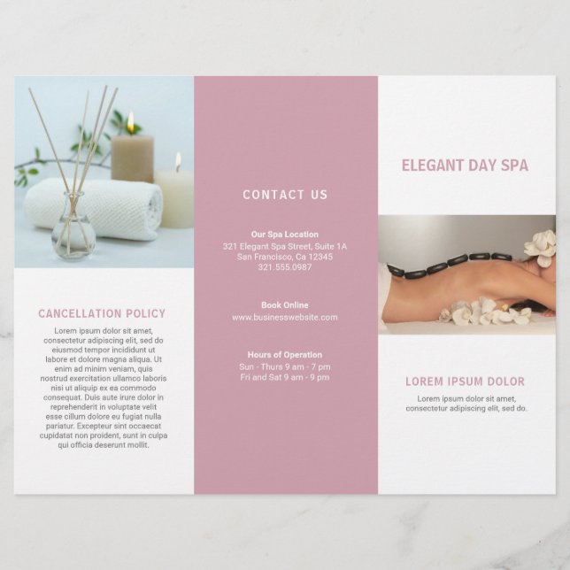 Simple Pink Elegant Spa Trifold Brochure (Front)