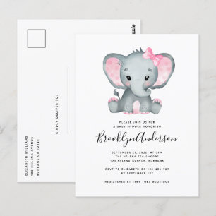 Simple Pink Elephant Baby Shower Invitation Postcard