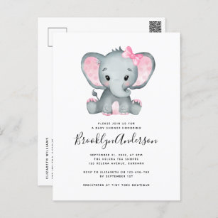 Simple Pink Elephant Baby Shower Invitation Postcard