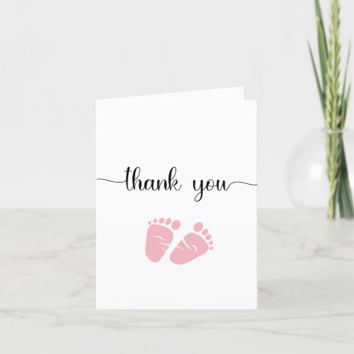 Simple Pink Feet Girl Baby Shower Thank You Card
