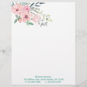 Simple Pink Floral and Botanicals Arrangement Letterhead