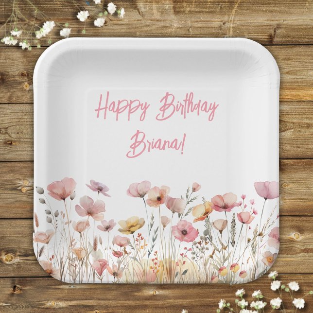 Simple Pink Floral Birthday Party Paper Plates (Creator Uploaded)
