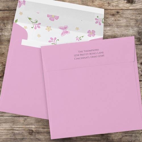 Simple Pink Floral Botanical Cute Butterflies Envelope