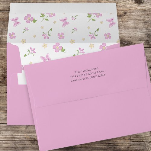 Simple Pink Floral Botanical Cute Butterflies Envelope