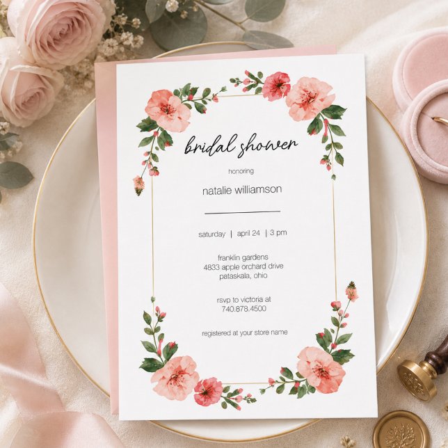Simple Pink Floral Bridal Shower  Invitation (Creator Uploaded)
