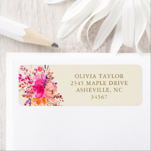 Simple Pink Floral Bridal Shower Return Address Label